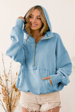 Load image into Gallery viewer, BiBi Stitch Detailed Elastic Hem Half Zip Fleece Hoodie
