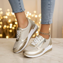 Load image into Gallery viewer, Metallic Lace-Up Side Zipper Thick-Sole Sneakers – 3 Colors EU 37–44
