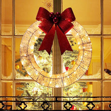 Load image into Gallery viewer, Christmas Garland 50CM Luminous LED Warm Light Metal Luminous Wreath With Big Bowknot Christmas Front Door Home Holiday Party Door Hanging Decor
