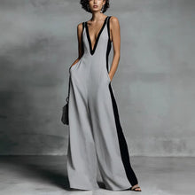 Load image into Gallery viewer, Women's Sleeveless V-Neck Contrast Color Wide-Leg Jumpsuit
