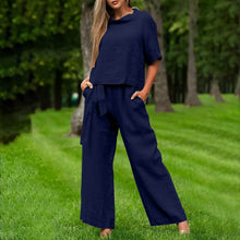 Load image into Gallery viewer, Round-Neck 3/4 Sleeve Top &amp; Pants Two-Piece Set – 6 Colors, S–XXL
