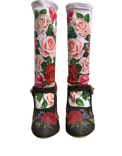 Load image into Gallery viewer, Dolce &amp; Gabbana Black Floral Socks Crystal Boots Jersey Shoes
