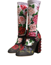 Load image into Gallery viewer, Dolce &amp; Gabbana Black Floral Socks Crystal Boots Jersey Shoes
