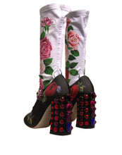 Load image into Gallery viewer, Dolce &amp; Gabbana Black Floral Socks Crystal Boots Jersey Shoes
