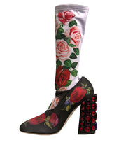 Load image into Gallery viewer, Dolce &amp; Gabbana Black Floral Socks Crystal Boots Jersey Shoes
