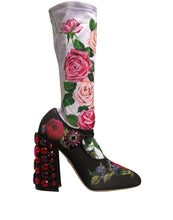 Load image into Gallery viewer, Dolce &amp; Gabbana Black Floral Socks Crystal Boots Jersey Shoes
