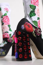 Load image into Gallery viewer, Dolce &amp; Gabbana Black Floral Socks Crystal Boots Jersey Shoes
