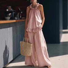Load image into Gallery viewer, Halterneck Loose Two-Piece Set | Pleated Asymmetric Pocket Set
