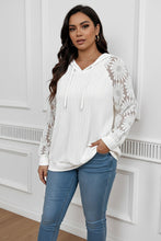 Load image into Gallery viewer, Women's Round-Neck Hollow-Out Lace Paneling Long Sleeve Pullover – White
