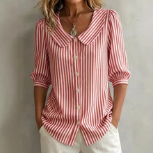 Load image into Gallery viewer, Striped V-Neck Top – Three-Quarter Sleeve Casual Shirt
