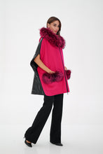 Load image into Gallery viewer, Saga®Furs Silver Fox Wool Alpaca Poncho Vest in Fuchsia
