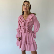 Load image into Gallery viewer, Fashion V Neck Pleated Ruffle Long Sleeve Dress Y2K V Neck Flared Sleeve Short Dress Women's Clothing
