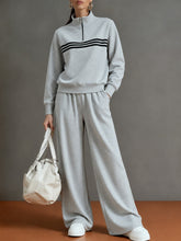 Load image into Gallery viewer, Women's Half-Zip Stripe Sweatshirt &amp; Wide-Leg Pants Set
