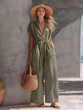 Load image into Gallery viewer, Retro Resort V-Neck Jumpsuit – Drop Shoulder, Loose Fit

