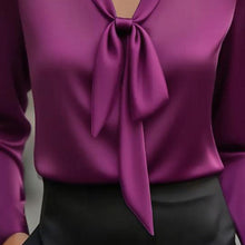 Load image into Gallery viewer, Elegant Satin Ribbon Blouse — Long Sleeve Button-Down Work Shirt
