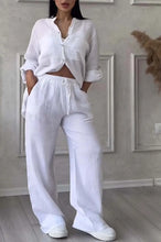 Load image into Gallery viewer, Wide-Leg Pants &amp; Lace-Up Top Two-Piece Set – Solid Color, 12 Colors S–5XL
