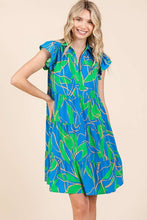 Load image into Gallery viewer, New Summer Leaf Print Ruffle Sleeve Tiered Mini Dress – Fluttering, Fresh and Playful Leaf Pattern with Feminine Ruffle Sleeves
