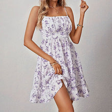 Load image into Gallery viewer, Floral Print Smocked Mini Dress Spaghetti Strap Slim Fit Flowy Dresses

