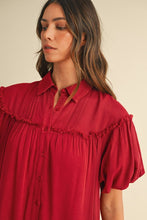 Load image into Gallery viewer, Mineral Washed Button Down Puff Sleeve Shirt Dress – Trendy Button Down Shirt Dress with Puff Sleeves and Unique Mineral Wash Finish for a Chic and Casual Look
