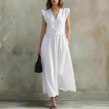 Load image into Gallery viewer, V-Neck Puff-Sleeve Dress with Pockets – Cotton Linen, 7 Colors
