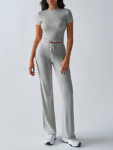 Load image into Gallery viewer, Crew Neck Short Sleeve Top &amp; Full-Length Pants Set – Solid Color, 10 Colors
