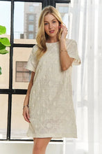 Load image into Gallery viewer, Applique Round Neck Short Sleeve Shift Dress – Timeless &amp; Elegant Round Neck Shift Dress with Sophisticated Applique Detailing for Versatile Day-to-Night Wear
