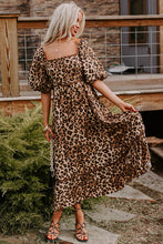 Load image into Gallery viewer, Brown Leopard Print Puff Sleeve Ricrac Maxi Dress

