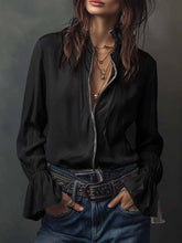 Load image into Gallery viewer, Women's Ruffled Sleeve Resort Shirt – Stretch Casual Long Blouse

