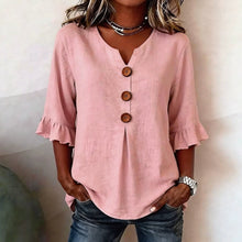 Load image into Gallery viewer, Women's Cotton Linen V-Neck Button-Up Blouse — Summer Casual Top

