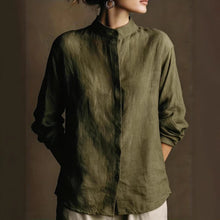 Load image into Gallery viewer, Women's Loose Cotton Linen Long Sleeve Shirt — Flip Collar
