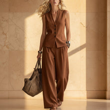 Load image into Gallery viewer, Women's Solid Linen Sleeveless Vest &amp; Wide-Leg Pants Set
