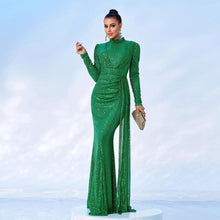Load image into Gallery viewer, Long Sleeve Round Neck Sexy Slim Long Sequined Banquet Dress

