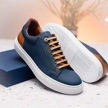 Load image into Gallery viewer, 65-229-NVY Diaz Rubberized Calfskin Sneaker Navy
