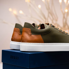 Load image into Gallery viewer, 65-229-OLV Diaz Rubberized Calfskin Sneaker Olive Green
