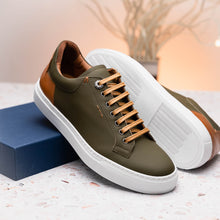Load image into Gallery viewer, 65-229-OLV Diaz Rubberized Calfskin Sneaker Olive Green
