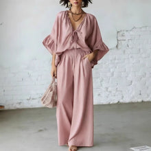 Load image into Gallery viewer, Women's Loose-Fit V-Neck Top &amp; Wide-Leg Pants Two-Piece Set

