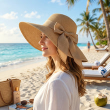 Load image into Gallery viewer, Big Brim Straw Beach Hat – Wide Brim Women’s Sun Hat
