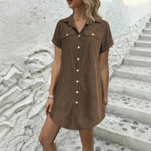 Load image into Gallery viewer, Women’s Retro Casual Corduroy Short Sleeve Shirt Dress
