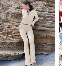 Load image into Gallery viewer, Women’s Knitted Hooded Two-Piece Set – Cardigan &amp; High-Waisted Pants Suit
