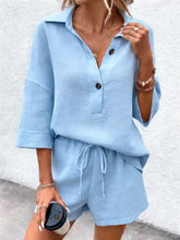 Load image into Gallery viewer, Women's Notch-Lapel Short-Sleeve Top &amp; Belted Shorts Two-Piece Set
