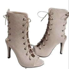 Load image into Gallery viewer, Peep Toe Lace-Up : High Heel Boots
