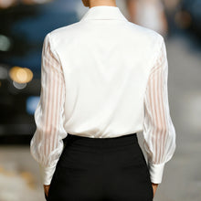 Load image into Gallery viewer, Women’s Satin Lapel Collar Blouse – Sheer Long Sleeve Button-Down Shirt for Office &amp; Spring/Autumn Wear
