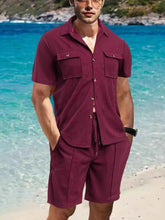 Load image into Gallery viewer, Men's Full Size Button Down Short Sleeve Top and Shorts Set Plus Size

