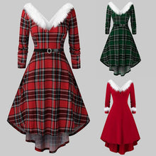 Load image into Gallery viewer, Christmas Women’s Fur Patchwork V-Neck Long-Sleeved Dress
