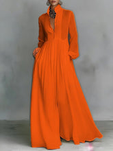 Load image into Gallery viewer, Women's French Style Long Sleeve Pleated A-Line Maxi Dress
