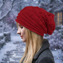 Load image into Gallery viewer, Wool Pleated Cuffed Knit Beanie – Flat Top Grid Pattern Winter Hat
