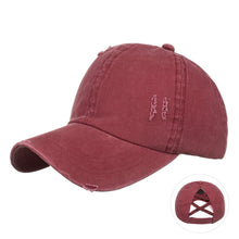 Load image into Gallery viewer, Washed Distressed Ponytail Baseball Cap
