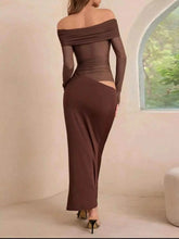 Load image into Gallery viewer, Off-Shoulder Long Sleeve Ruched : Bodycon Maxi Dress
