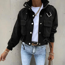 Load image into Gallery viewer, Women’s stand collar drawstring hem jacket

