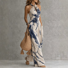 Load image into Gallery viewer, Apricot Ink Print Halter Neck Wide Leg Jumpsuit with Pockets
